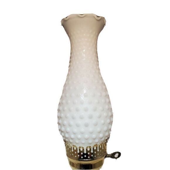 VTG WHITE UNDERWRITERS LABORATORY HOBNAIL MILK GLASS TABLE LAMP 19" FLORAL WORKS - Picture 7 of 9